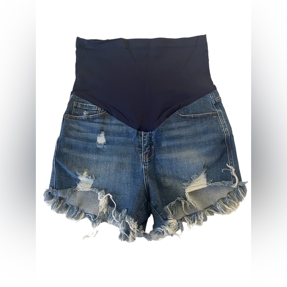 Distressed Denim Maternity Short